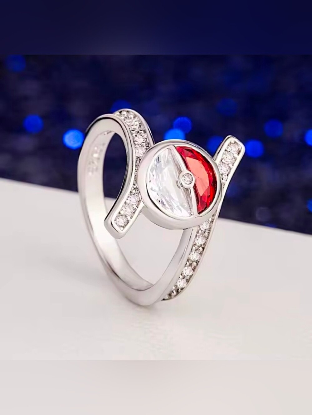 Pokemon Silver Tone Pokeball Ring S6
